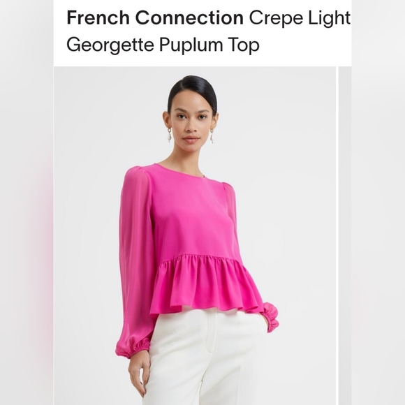 French Connection Hot Pink Crepe Light Georgette Peplum Blouse M - Picture 3 of 10